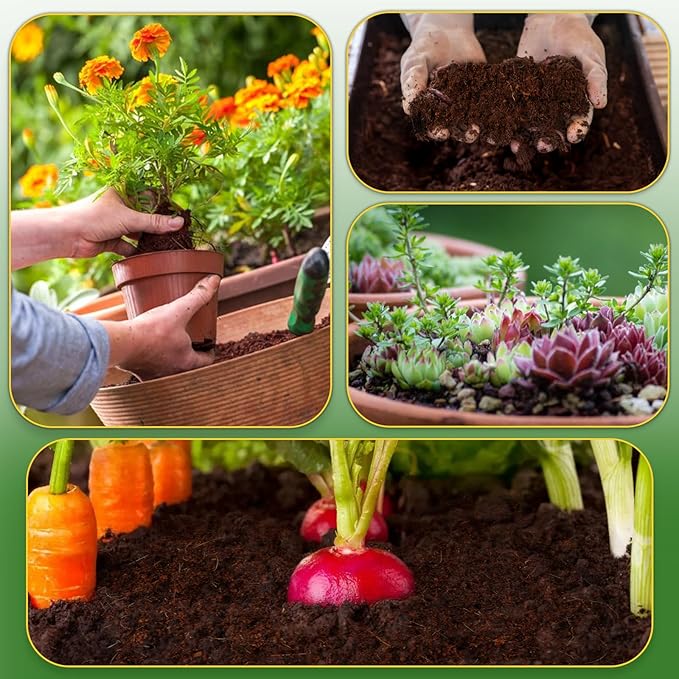 Coco Coir Bricks for Plants 5.6LBS, All Natural Organic Compressed Coconut Coir Fiber, Easy to Expand, Low EC, pH Balanced, Ideal for Vegetables, Herbs, Flowering Plants (4 Pcs)