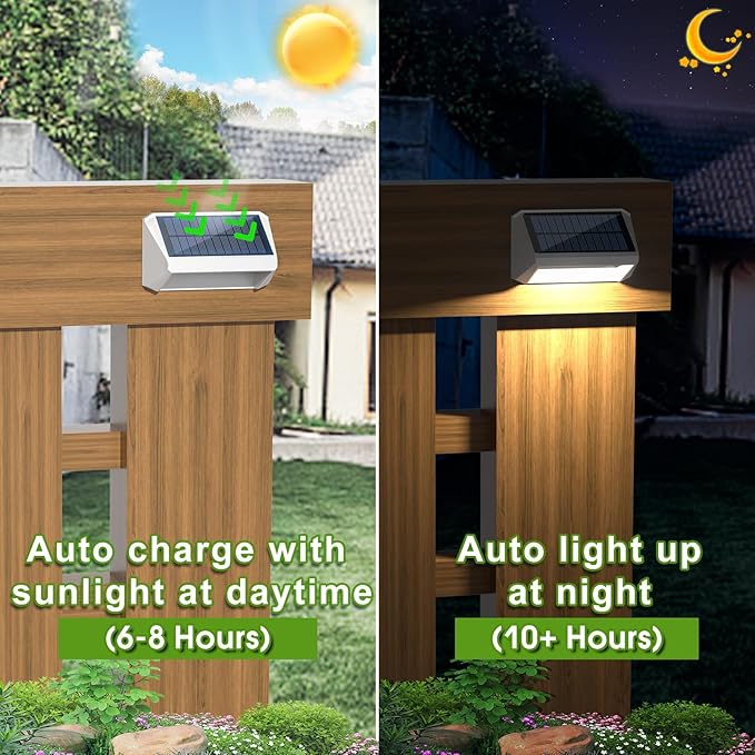 LANSOW Solar Fence Lights 10 Pack, Cool ，Warm and White, Solar Deck Lights Outdoor Waterproof, Dusk to Dawn Solar Powered Decor for Outside, Step, Yard, Patio, Wall, Stair