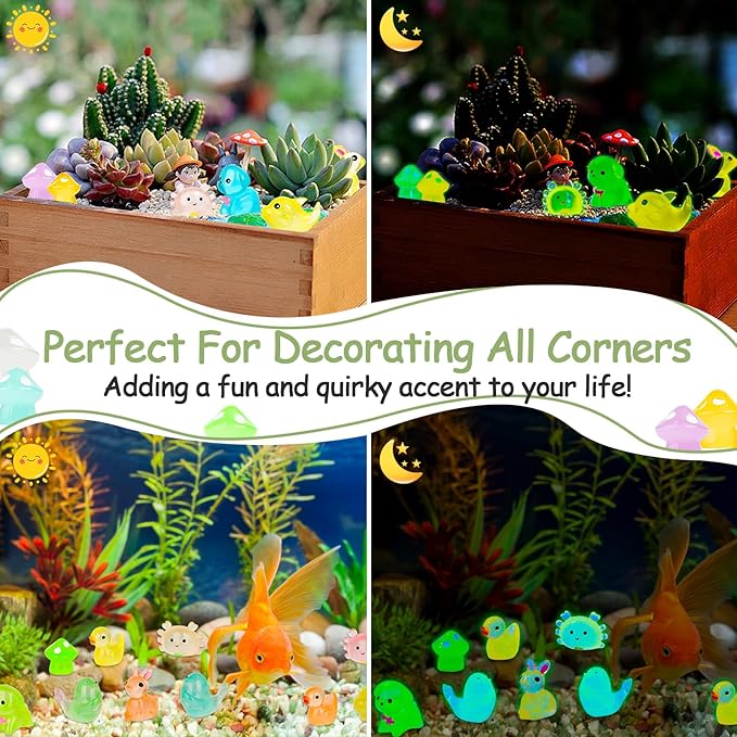 126PCS Mini Resin Ducks Animals Luminous Tiny Duck Animals Bulk Figures to Hide Glow in The Dark for Miniature Fairy Garden Accessories Micro Landscape Aquarium Potted Ornament Outdoor Decor
