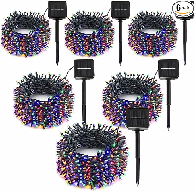6-Pack Solar String Lights, 600 LED Extra-Long 236Ft Solar Christmas Lights Outdoor Waterproof, 8 Modes Multicolor Led Christmas Lights for Garden, Patio, Wedding, Christmas Decorations