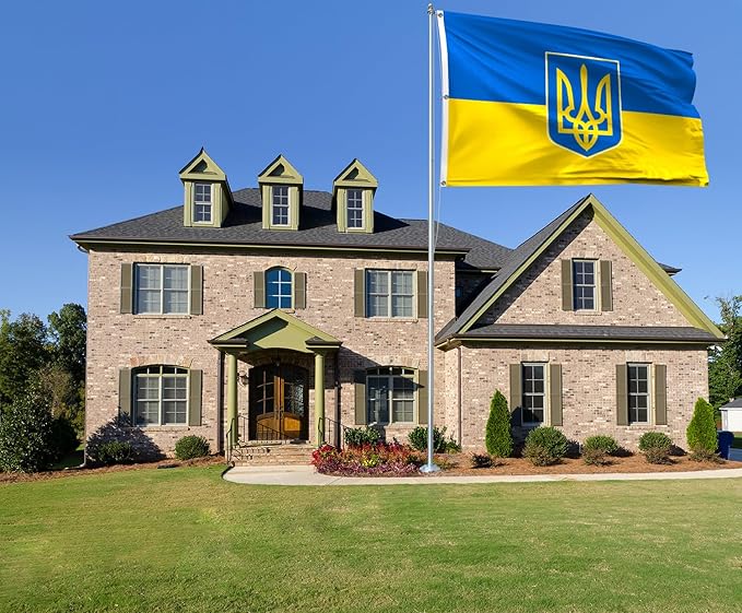 Ukraine Trident Extra Large Flag 6x10FT Giant Ukrainian Coat of Arms National Polyester Banner With 3 Grommets Fade Resistant Vivid Color For Patriotic Festival Events Party Decoration