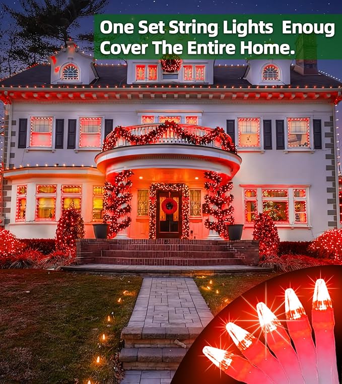 1500 LED Chrstmas String Lights, 492FT Super Long Christmas Lights with 8 Modes, Christmas Tree Lights with Timer Memory for Indoor Outdoor Tree Fence Garden Xmas Wedding Party Decor Red