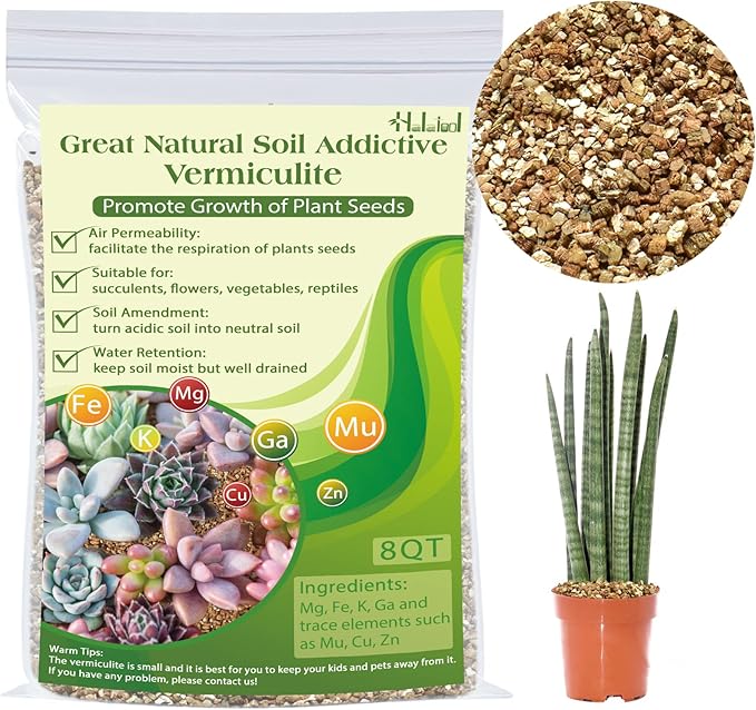Halatool 8 QT Horticulture Vermiculite Professional Soil Addictive Coarse Grade Vermiculite for Plants Gardening Mushrooms Seed Starting Cat Grass