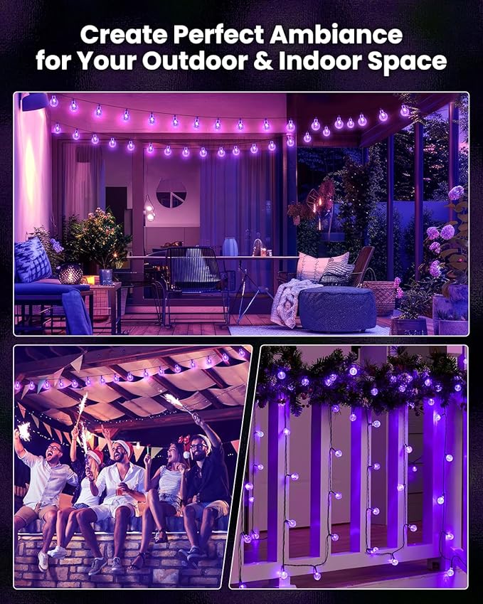Purple Solar Lights Outdoor Waterproof, 2-Pack 120 LED 72 FT Total, Halloween Globe Lights for Garden Yard Wedding Christmas Party Decor (Purple)