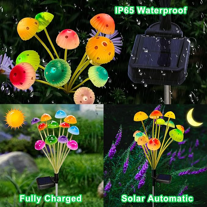 Kohlrabi Solar Garden Lights, 4 Pack Solar Mushroom Lights Outdoor, Upgraded 48LED Solar Mushroom Yard Decor Outside Waterproof, Garden Decor for Lawn Front Porch Patio Backyard, 6 Colors Mushroom