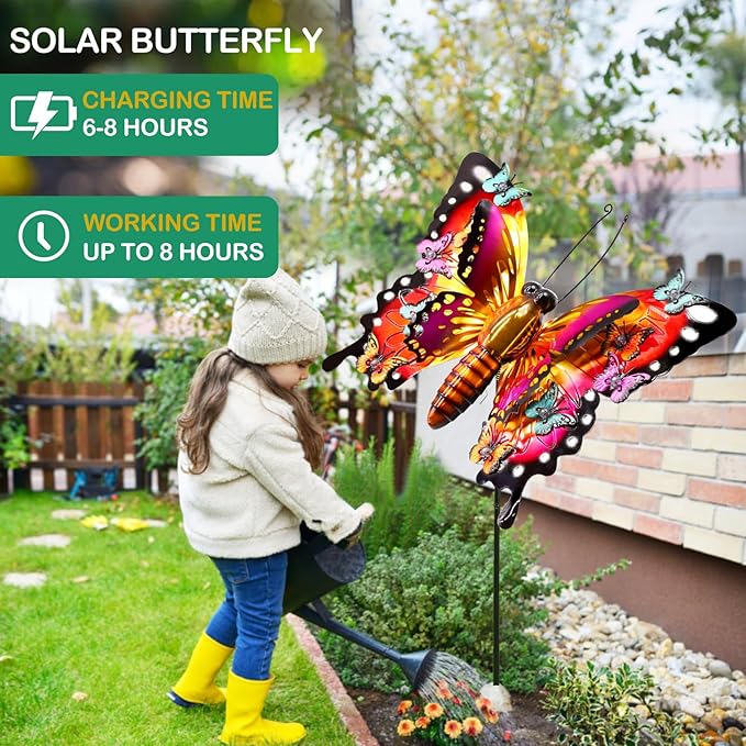 Solar Garden Lights, Outdoor Butterfly Garden Decor Large 41" Metal Decorative Garden Stake Lights, Waterproof Butterfly Decoration for Outside Patio Yard Porch Birthday Gardening Gifts for Mom Women