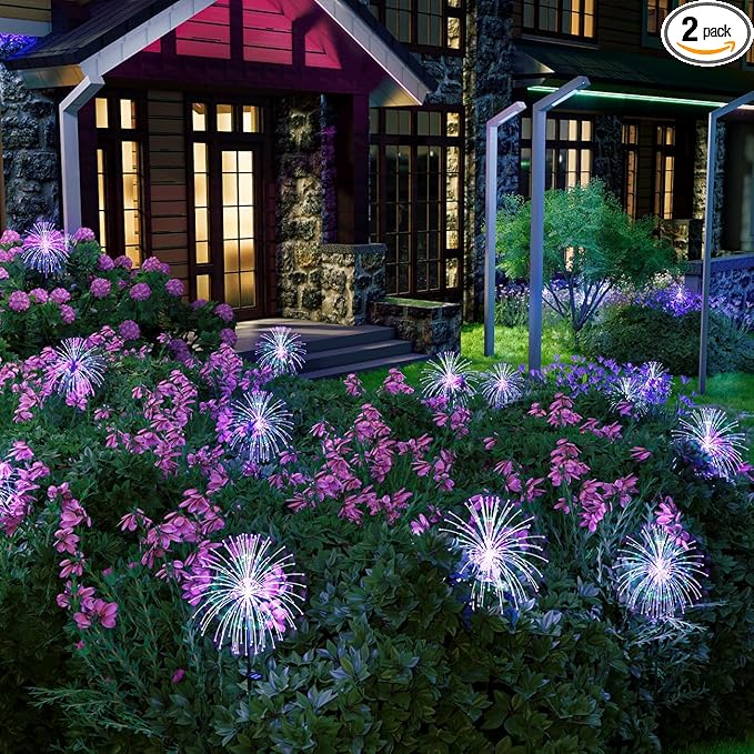 Upgrade Solar Garden Firework Lights Outdoor Decor Weatherproof 2 Pack with ROHS CE Certified,120 LED Solar Sparklers Fireworks SticksFairy Stake Lights,for Yard Pathway Flowerbed Decor (Colorful)