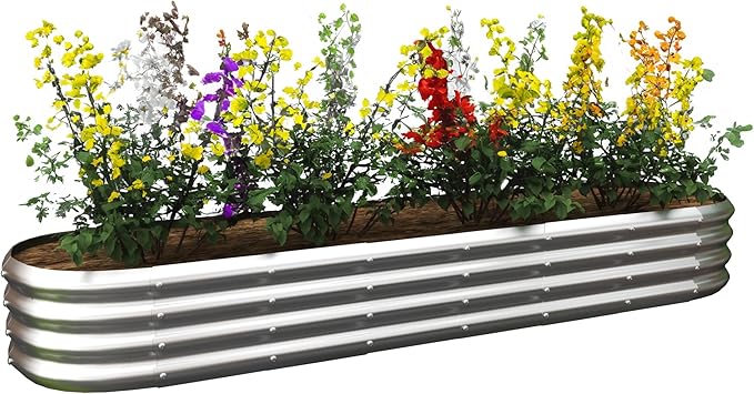 Galvanized Raised Garden Bed Kit, Galvanized Planter Garden Boxes Outdoor, Oval Large Metal for Vegetables,Flower,8x1.8x1FT
