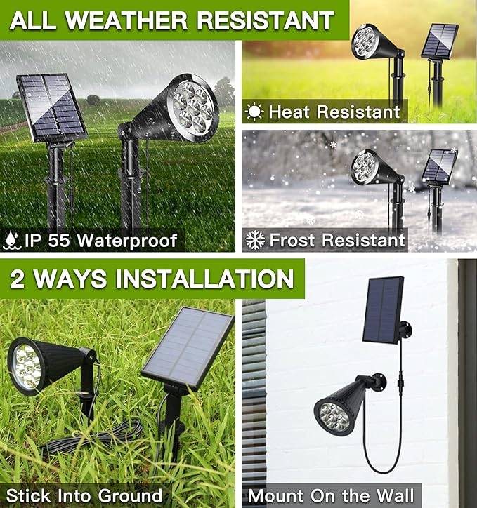 Solar Spot Light Outdoor, Waterproof Solar LED Landscape Lights Dusk to Dawn, 2-in-1 Solar Spotlight Solar Powered Accent Lights for Garden Porch Walkway Patio (4 Pack)