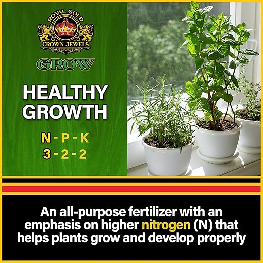 Royal Gold Crown Jewels Organic Grow 3-2-2 Dry Soluble Fertilizer, 40 lbs - Best for Improving Soil Before Planting, Encouraging Vigorous Growth and Plant Feeding