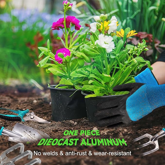 Ergonomic Garden Tool Set, Heavy Duty 11 Pcs Gardening Tool Bag Lightweight Aluminium Alloy Tools with Non-Slip Ergonomic Handle, Durable Storage Tote Bag, Gardening Hand Tools