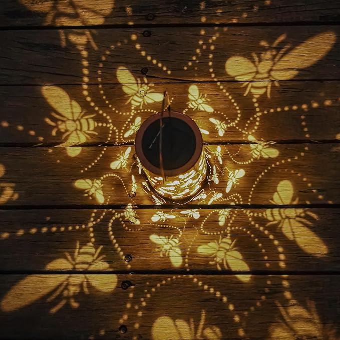 Solar Honeybee Lanterns Outdoor Hanging Decor Lantern,Waterproof Hollow Out Retro Metal Decorative Garden Light,Graceful Decoration for Patio,Yard,Landscape,Walkway,Festival