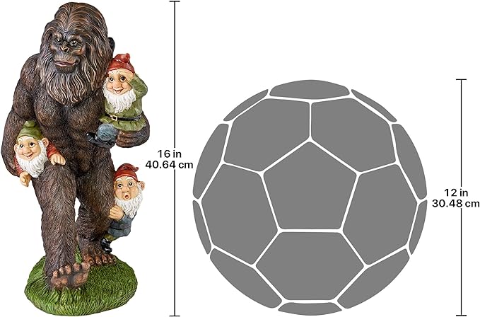 Design Toscano Schlepping the Garden Gnomes Bigfoot Yeti Indoor/Outdoor Garden Statue, 16 Inch Tall, Cast Stone Resin, Painted Full Color Finish