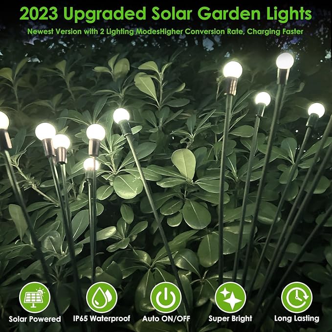 2025 Solar Lights Outdoor Waterproof, 4 Pack Solar Garden Lights, Solar Firefly Lights Outdoor Waterproof, Solar Twinkle Swaying Fairy Light for Yard Patio Pathway Garden Decoration (Cool White)