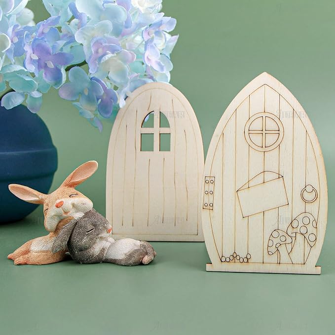 AUEAR, 24 Pack Fairy Door Miniature Wooden Garden Doors Windows Unfinished Window Accessories Mini House DIY Craft for Wall Home Party Decoration (6 Styles)