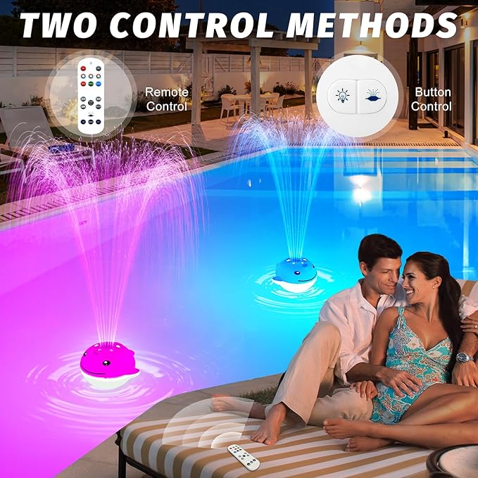 Floating Pool Fountain with Remote, Whale Pool Fountain with Lights, Rechargeable Pool Water Fountain, Above Ground Pool Fountain Waterfall, Swimming Pool Fountains for Inground Pool-1PC