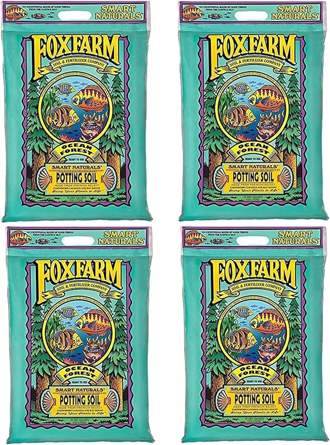 FoxFarm Ocean Forest Potting Soil, 12qt (Pack of 4) - Light, Aerated Texture, Designed for All Container Plants - pH Adjusted for Optimal Nutrient Uptake, Effectively Retains Moisture