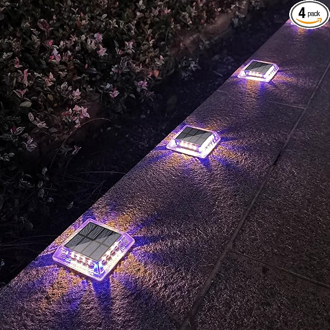Lacasa Outdoor Solar Light, 4 Pack 30LM IP68 Waterproof Solar Garden Light Auto On/Off Solar Lighting for Pathways Paths, Mixed Colours (Warm White + Blue Light)
