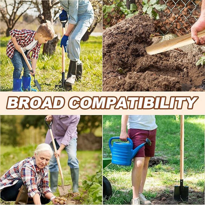 2 Pcs Wooden Shovel Handle Replacement 41" (104cm) for Long D Handle Shovels Garden Tool, 1-1/2" Diameter