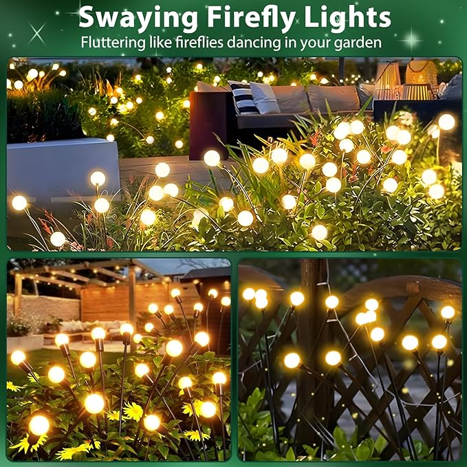 6-Pack Solar Garden Lights, 48 LED Solar Lights Outdoor for Garden Decor, Waterproof Firefly Light Outdoor (Sway by Wind), Swaying Light for Outside Yard Pathway Landscape Decorations (Warm White)