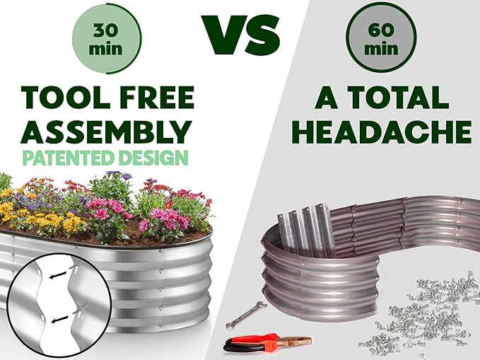 Galvanized Raised Garden Beds Outdoor // 8×4×1 ft (2-Pack) Planter Raised Beds for Gardening, Vegetables, Flowers // Large Metal Garden Box (Silver) // Patented Tool-Free Design