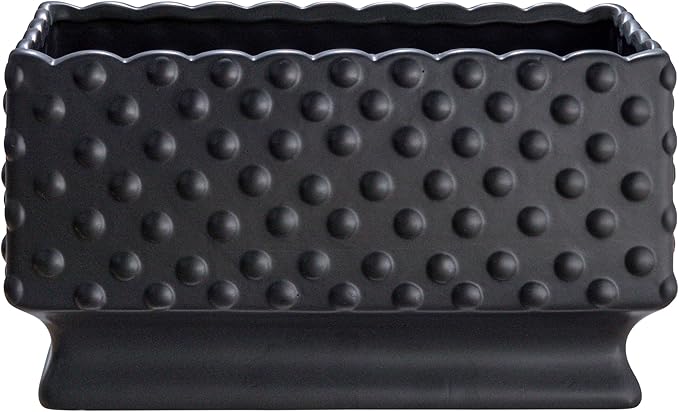 Creative Co-op Ceramic Hobnail Planter with Scalloped Edge and Polka Dots, Black
