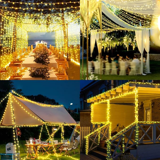 Heceltt 1140 LED 449 FT String Lights Outdoor, 8 Modes Warm White Christmas Lights Plug in, IP44 Waterproof Led String Lights with Timer and Memory for Xmas Yard Party Garden Decorations