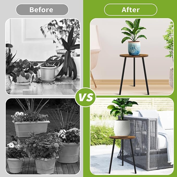 Plant Stand Indoor, Modern Plant Stands for Indoor Plants, Single Flower Stand with Round Wooden Board for Living Room, Balcony, Deck