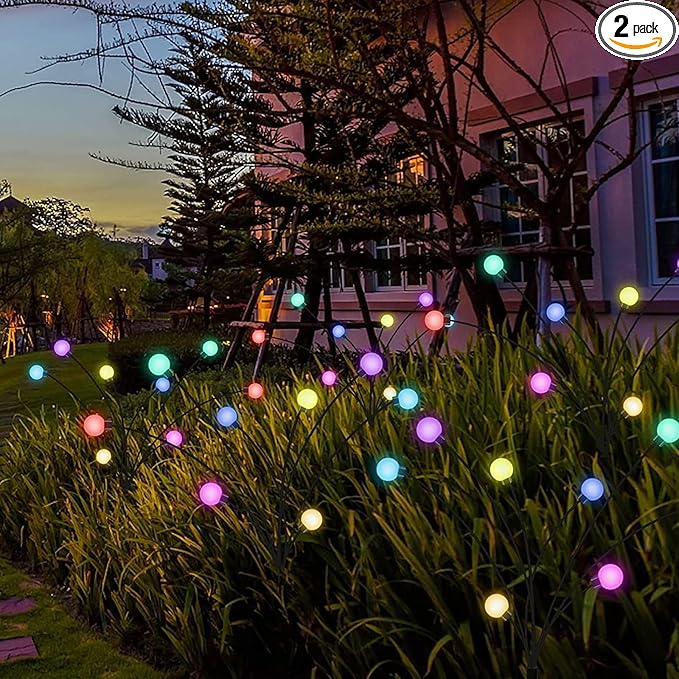 Multicolour-2Pack 16LED Firefly Multicolour Changing Lights,Garden Solar Lights Outdoor Decorative,Yard Waterproof Solar (Multicolour-2pcs)