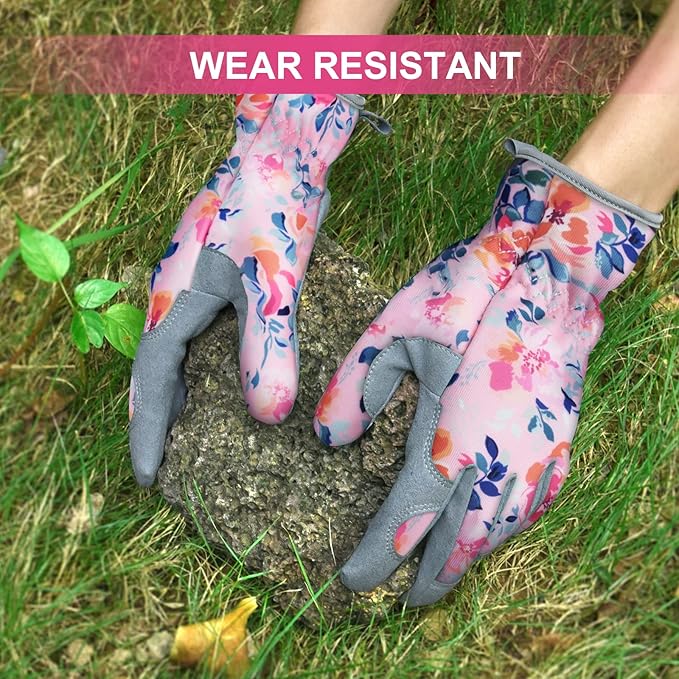 Womens Gardening Weeding Working Gloves, Leather Garden Glove for Women Thorn Proof No Stab for Digging, Planting,Pruning