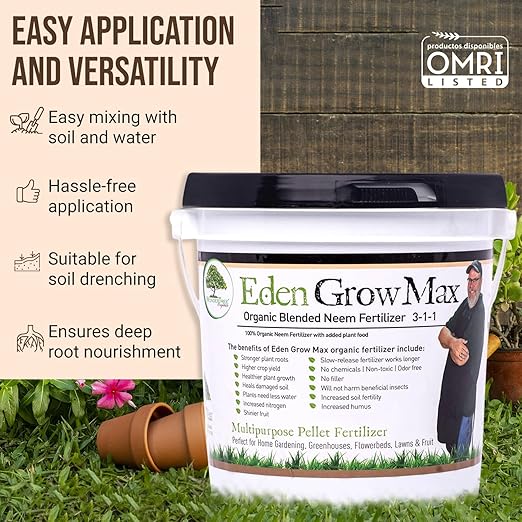 Eden Grow Max Organic Blended Neem Cake | Perfect for Home Gardening, Fruits, Lawns & Flowers | OMRI Listed (5lbs)