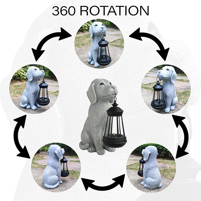 Dog Solar Garden Statues,Resin Dog Figurine Decorations with Solar Lights Lantern, Outdoor Decor Art for Lawn,Yard,Unique Housewarming Gift for Garden Home