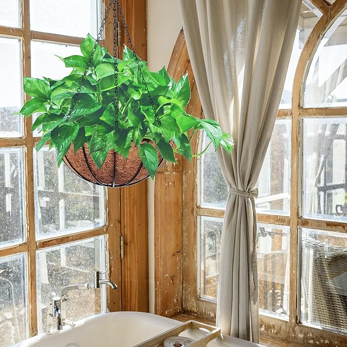 Hanging Planters Basket Outdoor Indoor(14 inch 4 Pack)-Coconut Coir Hanging Baskets for Plants Outdoor,Metal Wire Baskets with Coco Liner Window Box Planters, hanging Flower Pots For Railings…