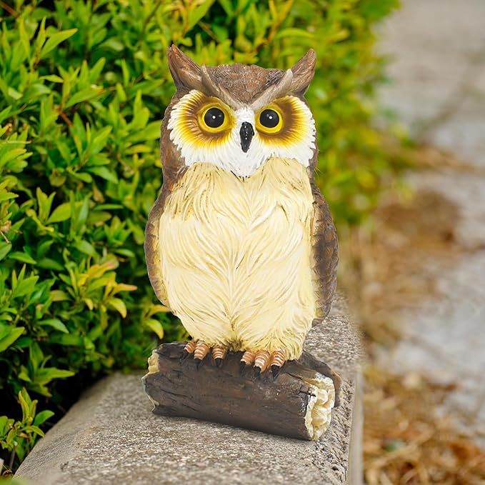 Outdoor Resin Owl Garden Statues, Figurine Sculpture-Owl Perched on Branch, Owl Decoration for Porch, Patio, Lawn, Yard, Whimsical Owl Table Bookshelf Ornament Accessories, Garden