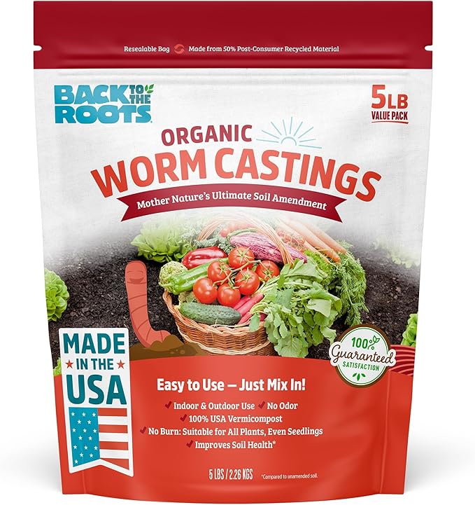 Back to the Roots 100% Organic & Made in USA Worm Castings, All Natural Plant Fertilizer and Soil Enhancer, 5lb Value Pack