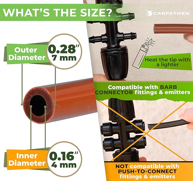 CARPATHEN 1/4 Drip Irrigation Tubing - 100 ft Brown Drip Irrigation Hose Perfect for DIY Garden Irrigation System, Hydroponics, Misting Tubing, or as Blank Distribution Tubing for any Garden Project