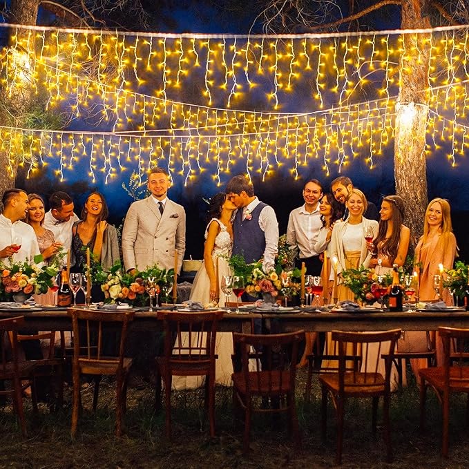 JMEXSUSS 38.8FT Icicle Lights for Outside, 400 LED Icicle Christmas Light Outdoor Indoor Plug in, Warm White Curtain String Lights for Wedding House Patio Party Fireplace Holiday Decorations