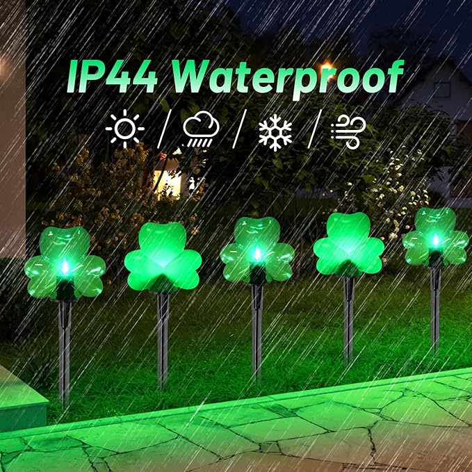 2*4 Pack LED St. Patricks Shamrock Pathway Lights for St. Patricks Day Decorations, Green Lucky Clover Pathway Stake Lights Outdoor Waterproof, UL Certified for Lawn Yard Walkway Irish Decor, Plug In