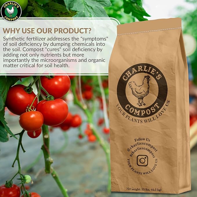Charlie's Compost - Organic Fertilizer for Home Gardens, Raised Beds, Containers, Natural Soil Amendment with Biochar 10lb