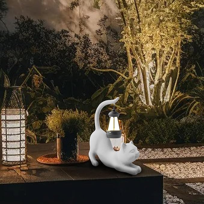 Solar Cat Garden Statue 10 Inch Porch Patio Decor for Outside Yard Decoration Outdoor Unique Housewarming Gardening Birthday Gifts for Cat Lovers Women Grandma