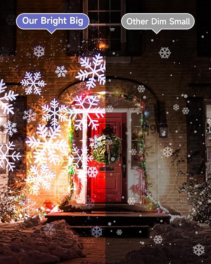 Double Head Christmas Snowflake Projector Light Outdoor, Outside Christmas Decorations Lights with Remote Control, Suitable for Indoor Garden Patio (L)