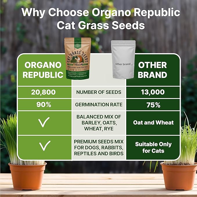 Organo Republic Cat Grass Seeds Mix - 20,800 Non-GMO Heirloom Seeds for Cats & Pets, 16 oz Pack for Growing Fresh Barley, Oat, Rye & Wheat Grass Seeds for Planting, Indoor Plants, Hairball Remedy