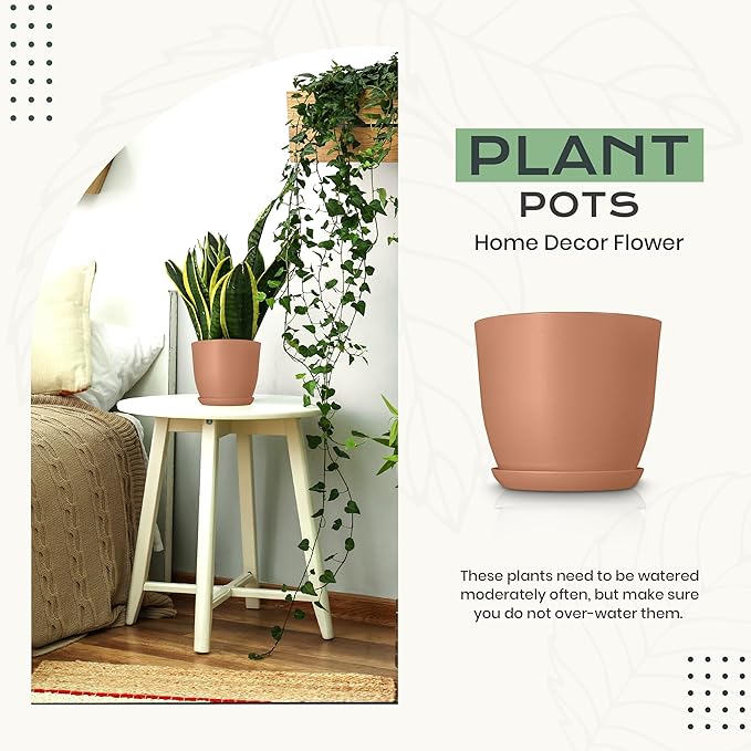 Utopia Home - Plant Pots Indoor with Drainage - 7/6.6/6/5.3/4.8 Inches Home Decor Flower Pots for Indoor Planter - Plastic Planters for Indoor Plants, Cactus, Succulents Pot (Terracotta, Pack of 10)