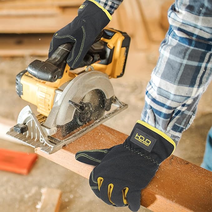 HANDLANDY Men Leather Gardening Gloves, Utility Work Gloves for Mechanics, Construction, Driver, Dexterity Breathable Design