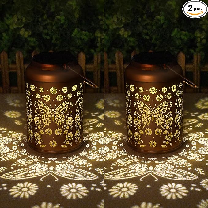 2 Pack Butterfly Solar Lanterns Outdoor Waterproof - Hanging Butterflies Solar Lights Garden Decor, Birthday Gifts for Women, Mom, Mothers Day Gifts, Outdoor Decor for Patio, Yard