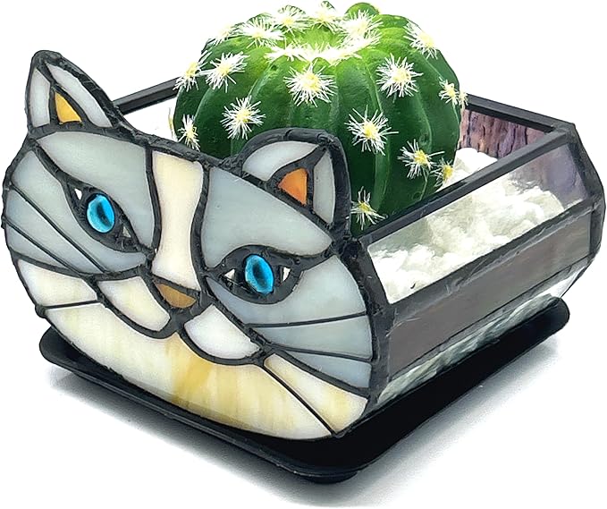 Cute Gray Cat Planter,Cat Succulent Planter,Unique Pots for Indoor Plants,Gifts for Plant Lovers Women Unique 4.33x3.54x2.95 in (Flower Pot Does not Include Plants)