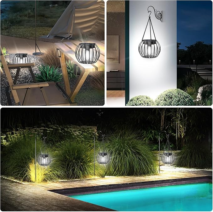 UBright Solar Powered Lights Outdoor Waterproof Hanging Lights for Outside 15" Metal Solar Lanterns Decorative Outdoor Garden Yard Patio Pathway Decor 2 Pack,Cool White