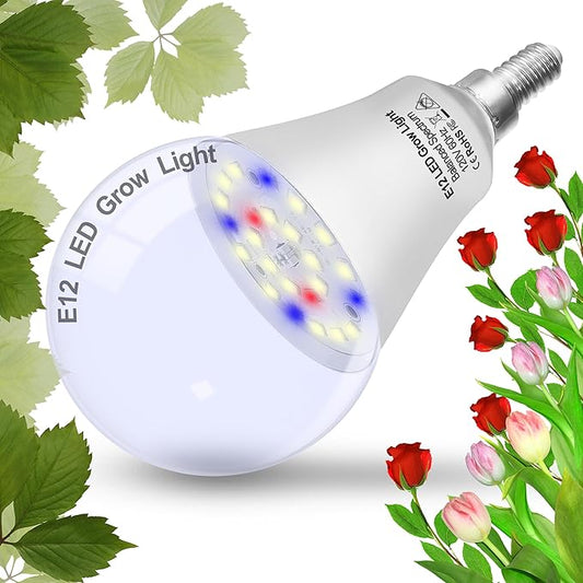 Candelabra LED Plant Grow Light Bulbs E12 Indoor Plants Full Spectrum,Small Base LED Sun Light Bulbs Plant Growing 100W Equivalent with Balanced Spectrum 5000K Red Blue for Seeds Greens Flower,1Pcs
