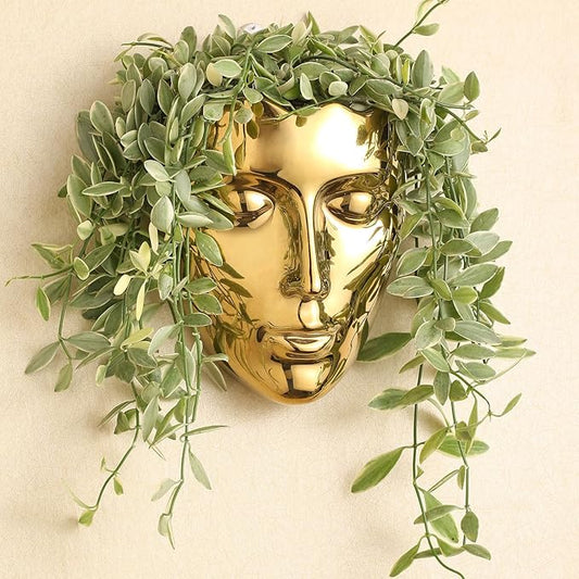 Face Vase,Ceramic Female Form Vase,Modern Sculpture Planter Pot,Human Face Dried Flower Shaped Vase,Wall Hanging Plant Pot for Home Decor Centerpieces, Office or Outdoor Hanging Decor Gold
