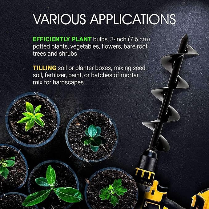 ERYTLLY Bulb Planter, Auger Spiral, Garden Planter Tool 3 x 7 inch,Rapid Umbrella Hole Digger for Planting Bulb Seedlings Bedding Tulips, and Digging Weeds Roots